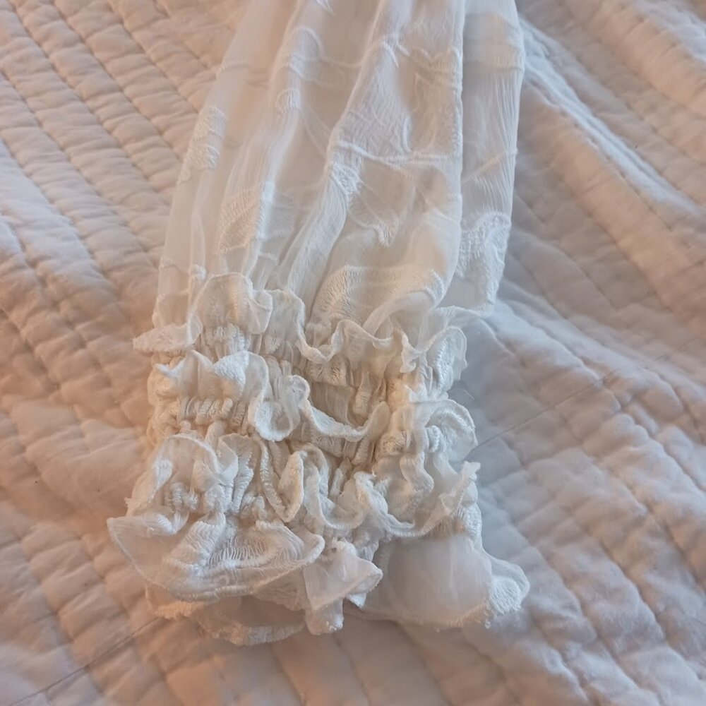 White Leaf Lace Silk Ruffled Blouse w/ Camisole Womens Large Summer Elie Tahari - Picture 4 of 5